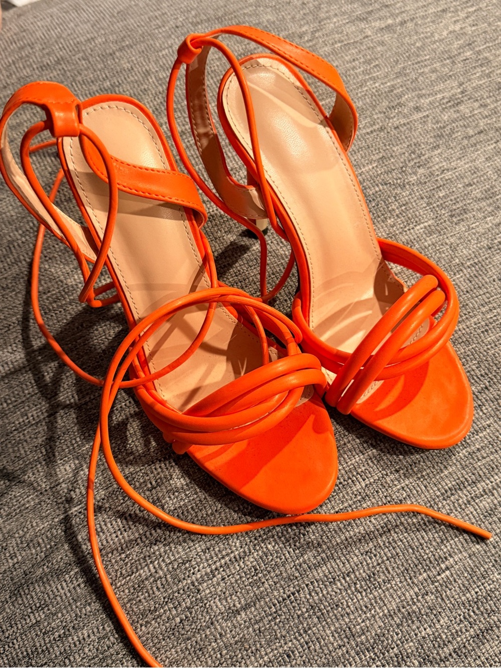Strappy Lace-Up Orange and Black Women's Heeled Sandals Size 6.5